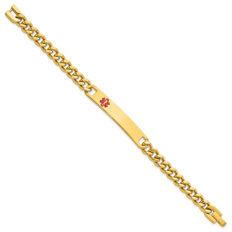 Stainless Steel Kelly Waters Yellow Pvd Plated Red Epoxy Medical Id 7.25 Inch Engravable Bracelet