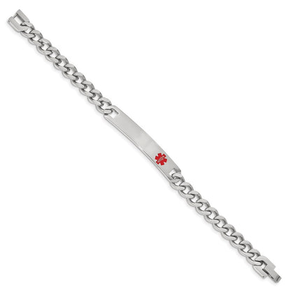 Stainless Steel Kelly Waters Red Epoxy Medical Id 7.25 Inch Engravable Bracelet