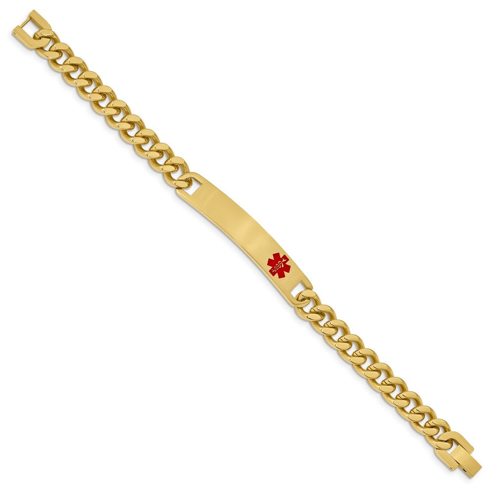 Stainless Steel Kelly Waters Yellow Pvd Plated Red Epoxy Medical Id 8.25 Inch Engravable Bracelet
