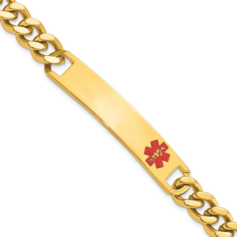 Stainless Steel Kelly Waters Yellow Pvd Plated Red Epoxy Medical Id 8.25 Inch Engravable Bracelet