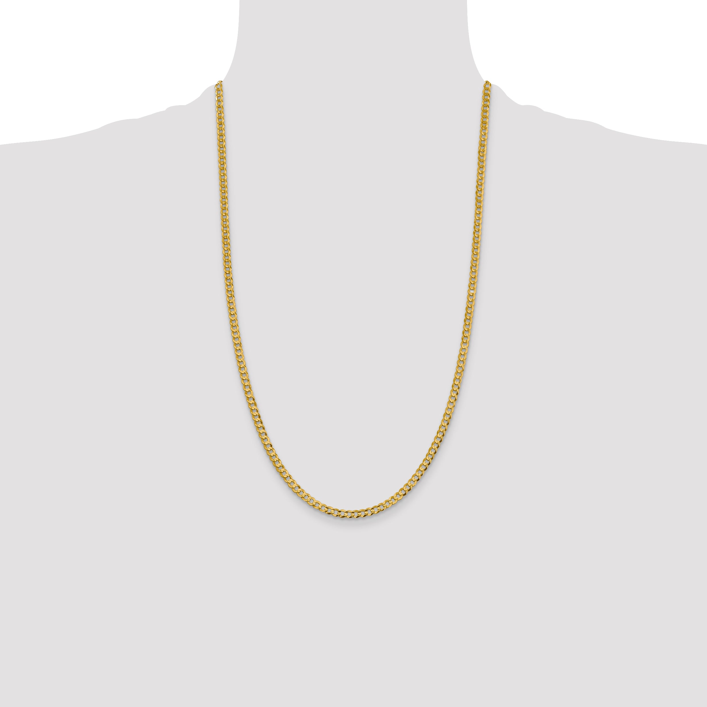 14K Yellow Gold 26 Inch 3.7mm Lightweight Flat Cuban With Lobster Clasp Chain