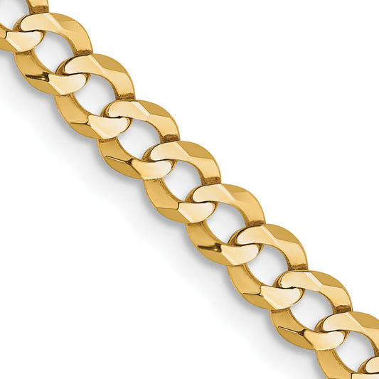 14K Yellow Gold 22 Inch 3.7mm Lightweight Flat Cuban With Lobster Clasp Chain