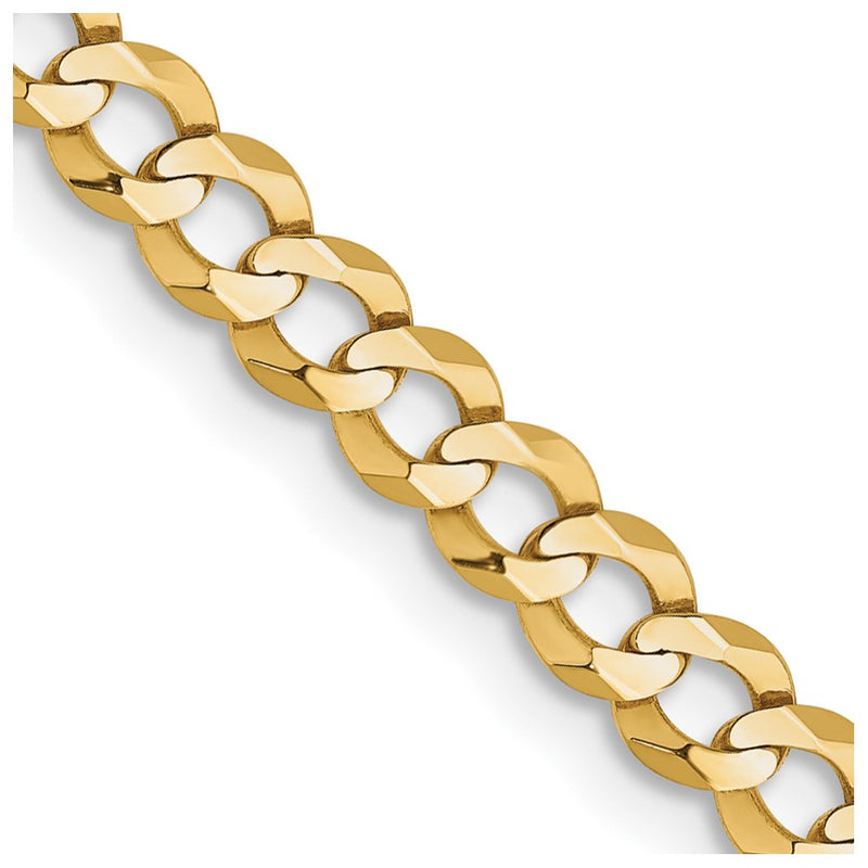 14K Yellow Gold 22 Inch 3.7mm Lightweight Flat Cuban With Lobster Clasp Chain Necklace
