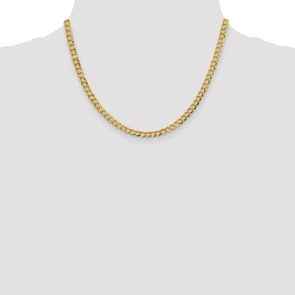 14K Yellow Gold 4.7mm Lightweight Flat Cuban With Lobster Clasp Chain Necklace