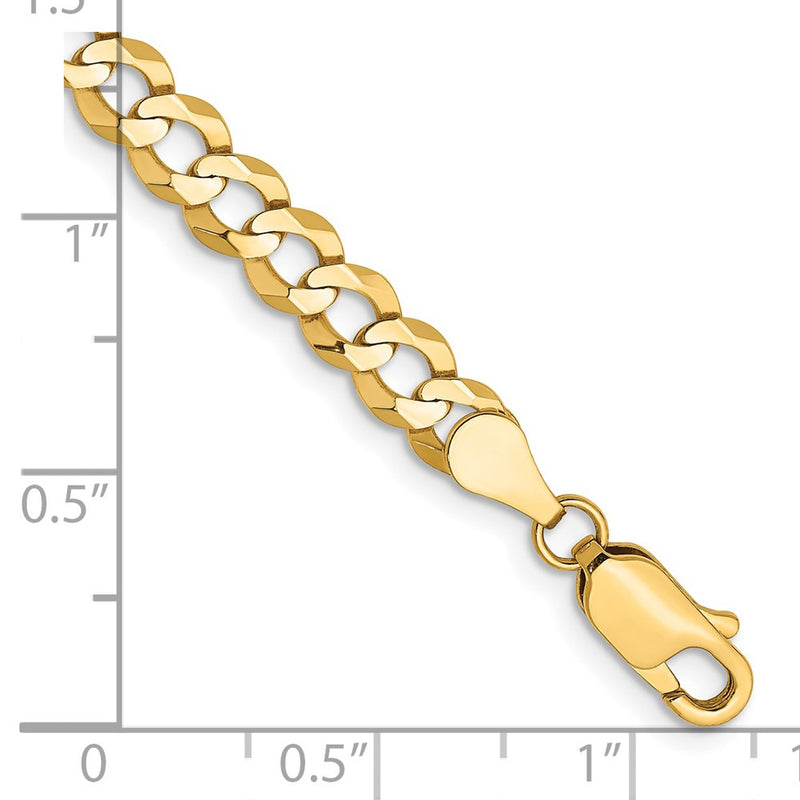 14K Yellow Gold 4.7mm Lightweight Flat Cuban With Lobster Clasp Chain Bracelet