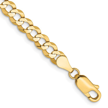14K Yellow Gold 4.7mm Lightweight Flat Cuban With Lobster Clasp Chain Bracelet