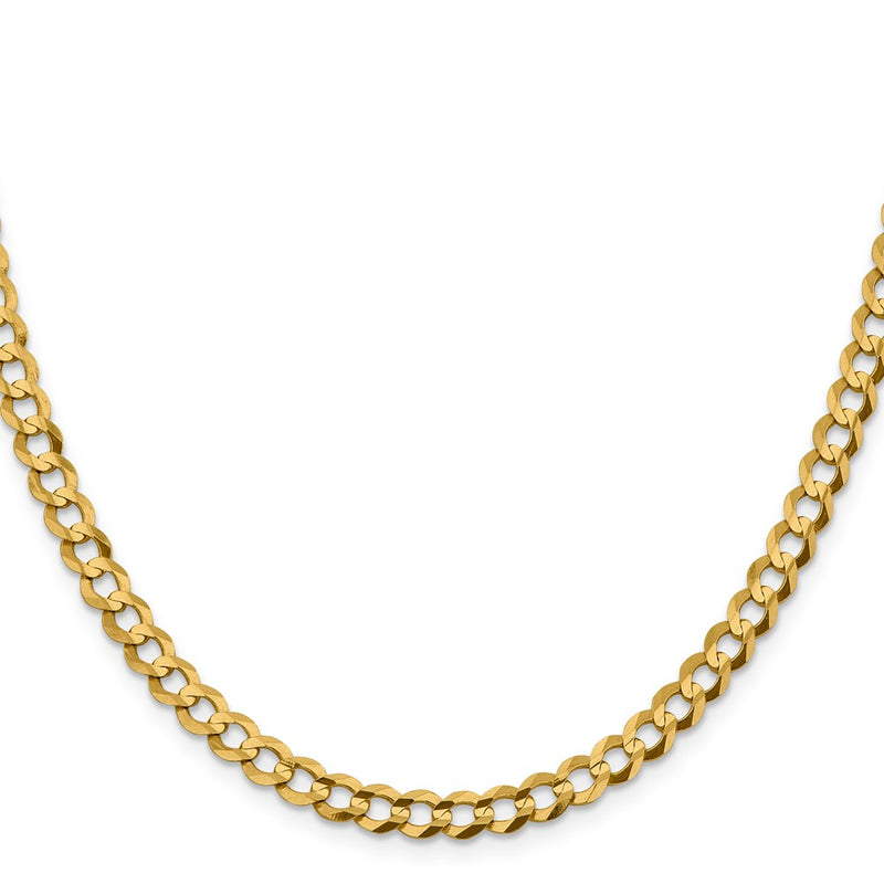 14K Yellow Gold 5.9mm Lightweight Flat Cuban With Lobster Clasp Chain Necklace