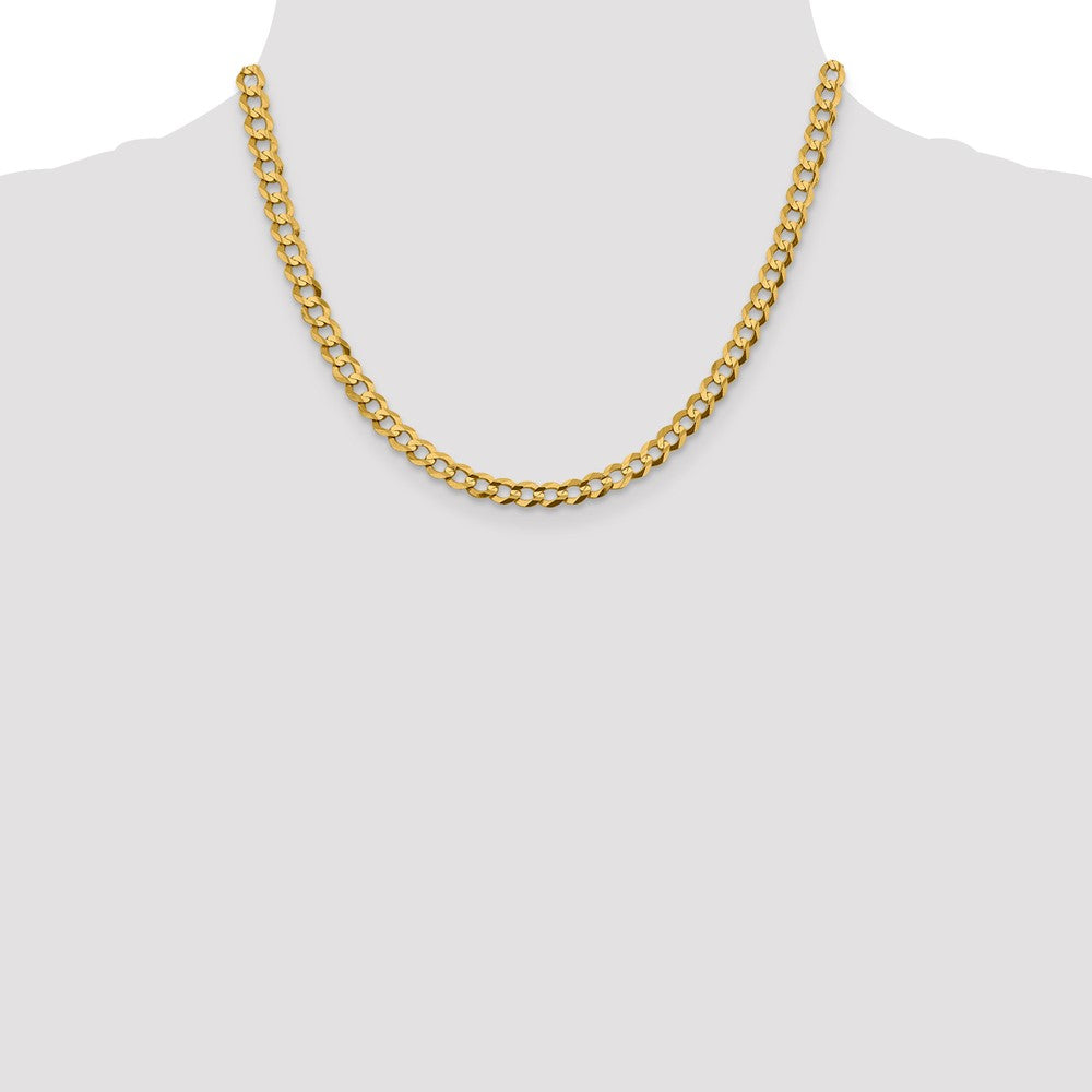 14K Yellow Gold 5.9mm Lightweight Flat Cuban With Lobster Clasp Chain Necklace