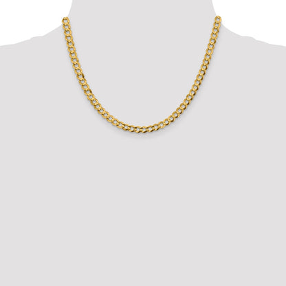 14K Yellow Gold 5.9mm Lightweight Flat Cuban With Lobster Clasp Chain Necklace
