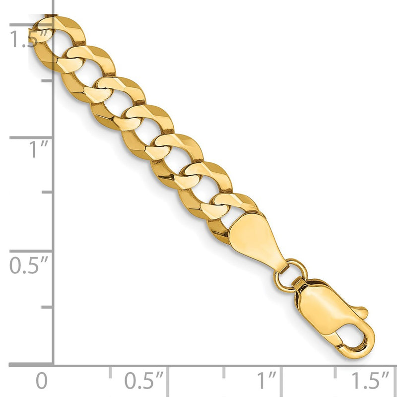 14K Yellow Gold 5.9mm Lightweight Flat Cuban With Lobster Clasp Chain Bracelet