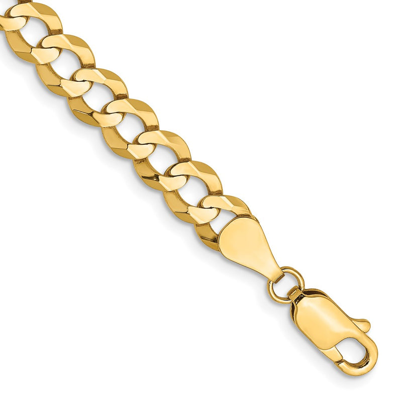 14K Yellow Gold 5.9mm Lightweight Flat Cuban With Lobster Clasp Chain Bracelet