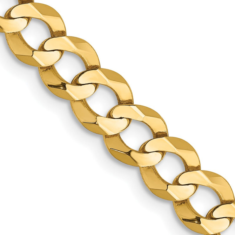 14K Yellow Gold 5.9mm Lightweight Flat Cuban With Lobster Clasp Chain Necklace