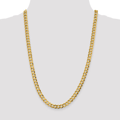 14K Yellow Gold 26 Inch 7.2mm Lightweight Flat Cuban With Lobster Clasp Chain