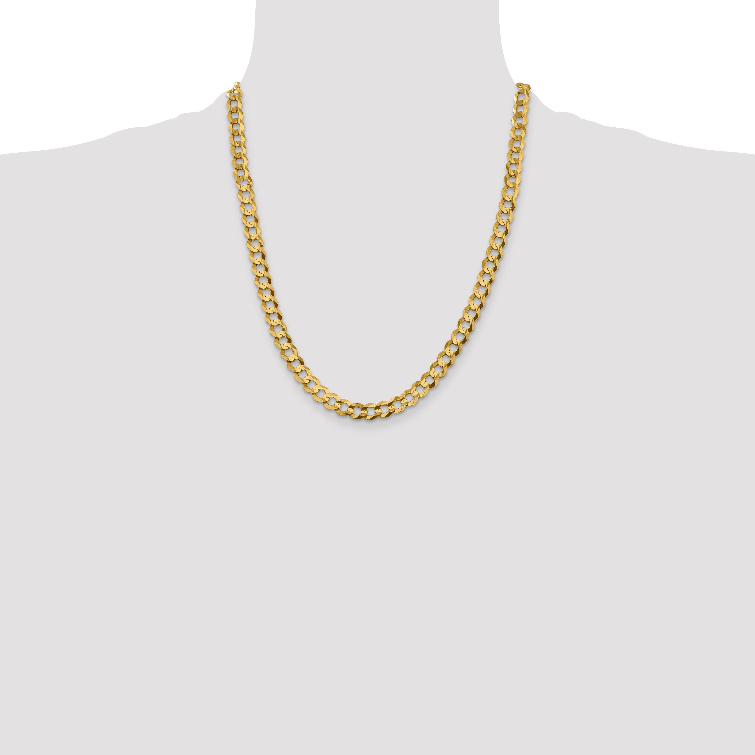 14K Yellow Gold 22 Inch 7.2mm Lightweight Flat Cuban With Lobster Clasp Chain