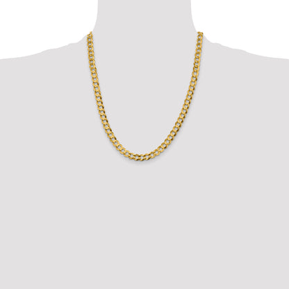 14K Yellow Gold 22 Inch 7.2mm Lightweight Flat Cuban With Lobster Clasp Chain