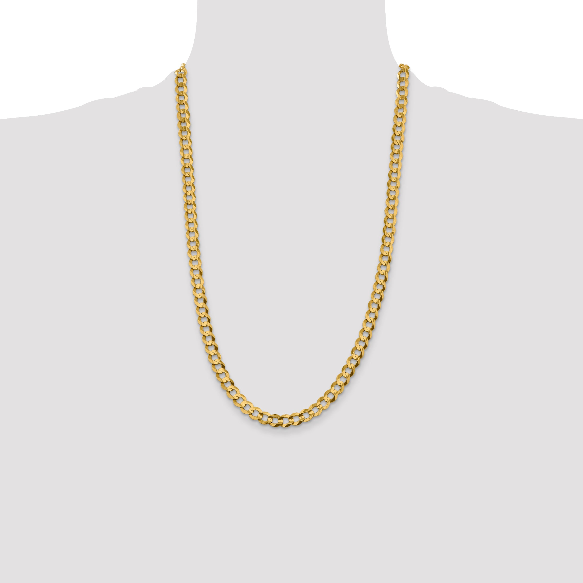 14K Yellow Gold 26 Inch 7.2mm Lightweight Flat Cuban With Lobster Clasp Chain