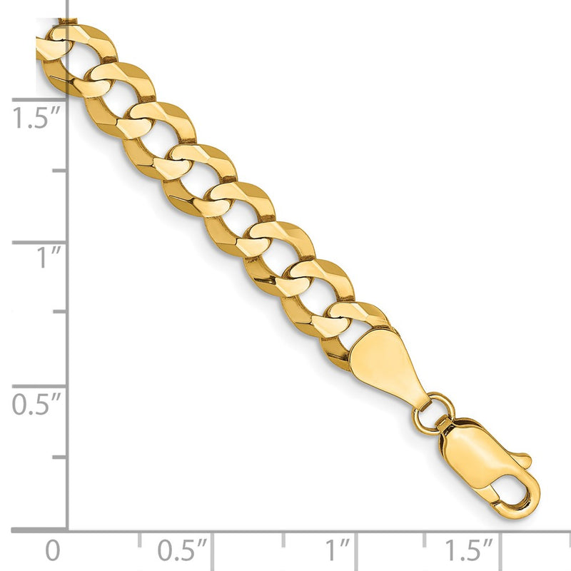 14K Yellow Gold 7.2mm Lightweight Flat Cuban With Lobster Clasp Chain Bracelet