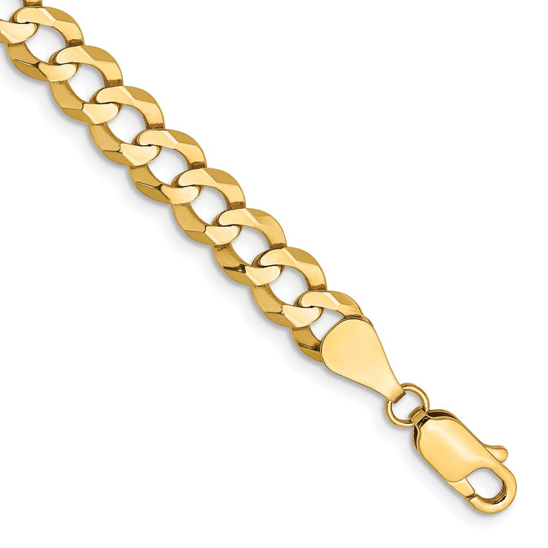 14K Yellow Gold 7.2mm Lightweight Flat Cuban With Lobster Clasp Chain Bracelet