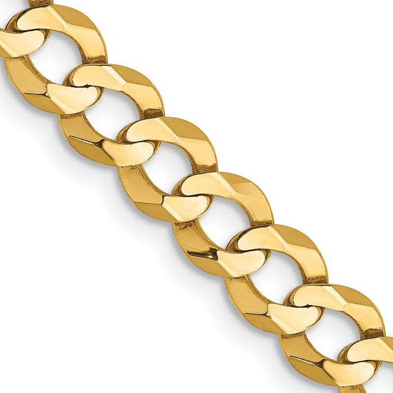 14K Yellow Gold 7.2mm Lightweight Flat Cuban With Lobster Clasp Chain Necklace