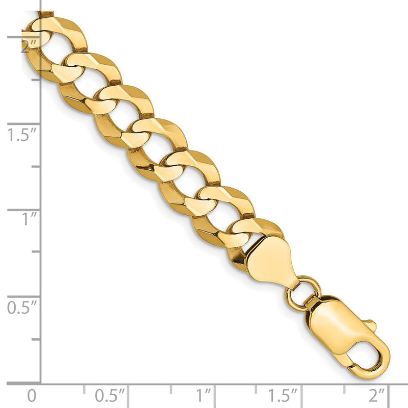 14K Yellow Gold 8.3mm Lightweight Flat Cuban With Lobster Clasp Chain Bracelet