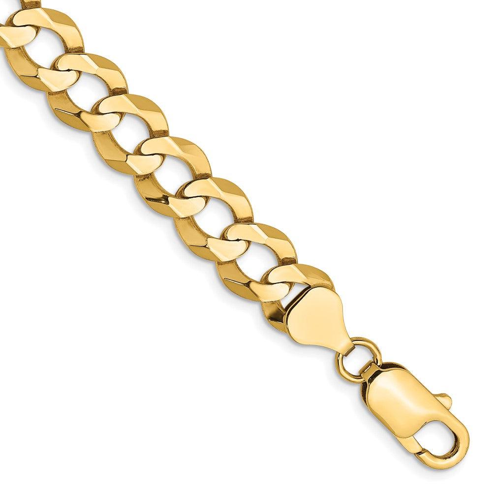 14K Yellow Gold 8.3mm Lightweight Flat Cuban With Lobster Clasp Chain Bracelet