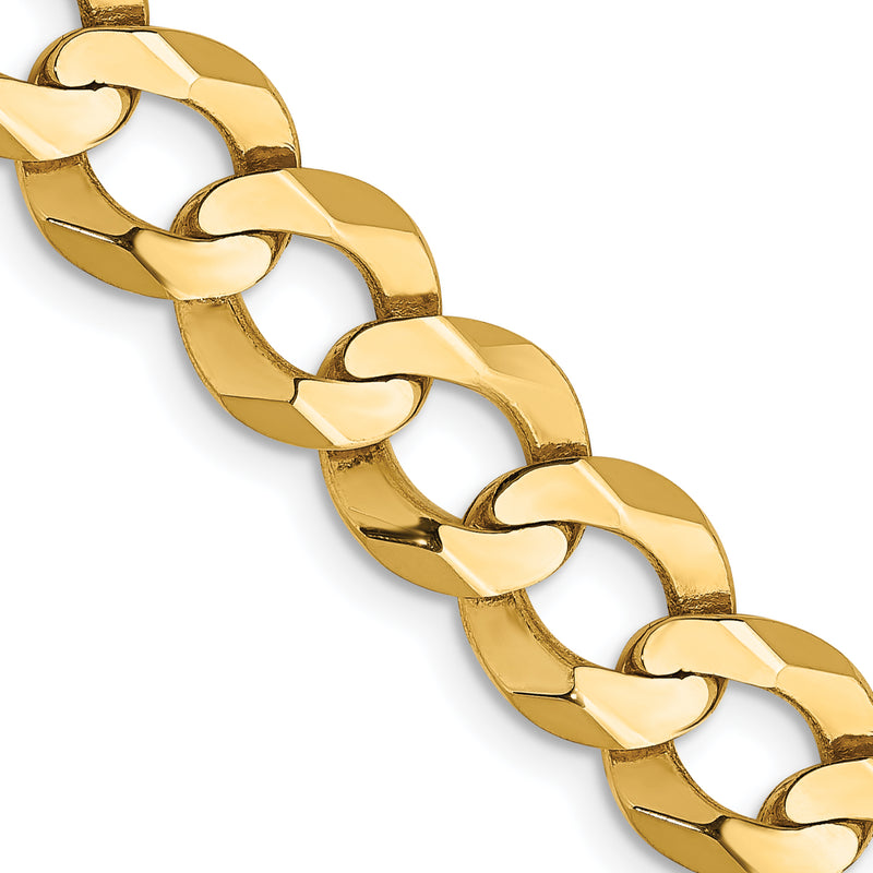 14K Yellow Gold 8.3mm Lightweight Flat Cuban With Lobster Clasp Chain Necklace