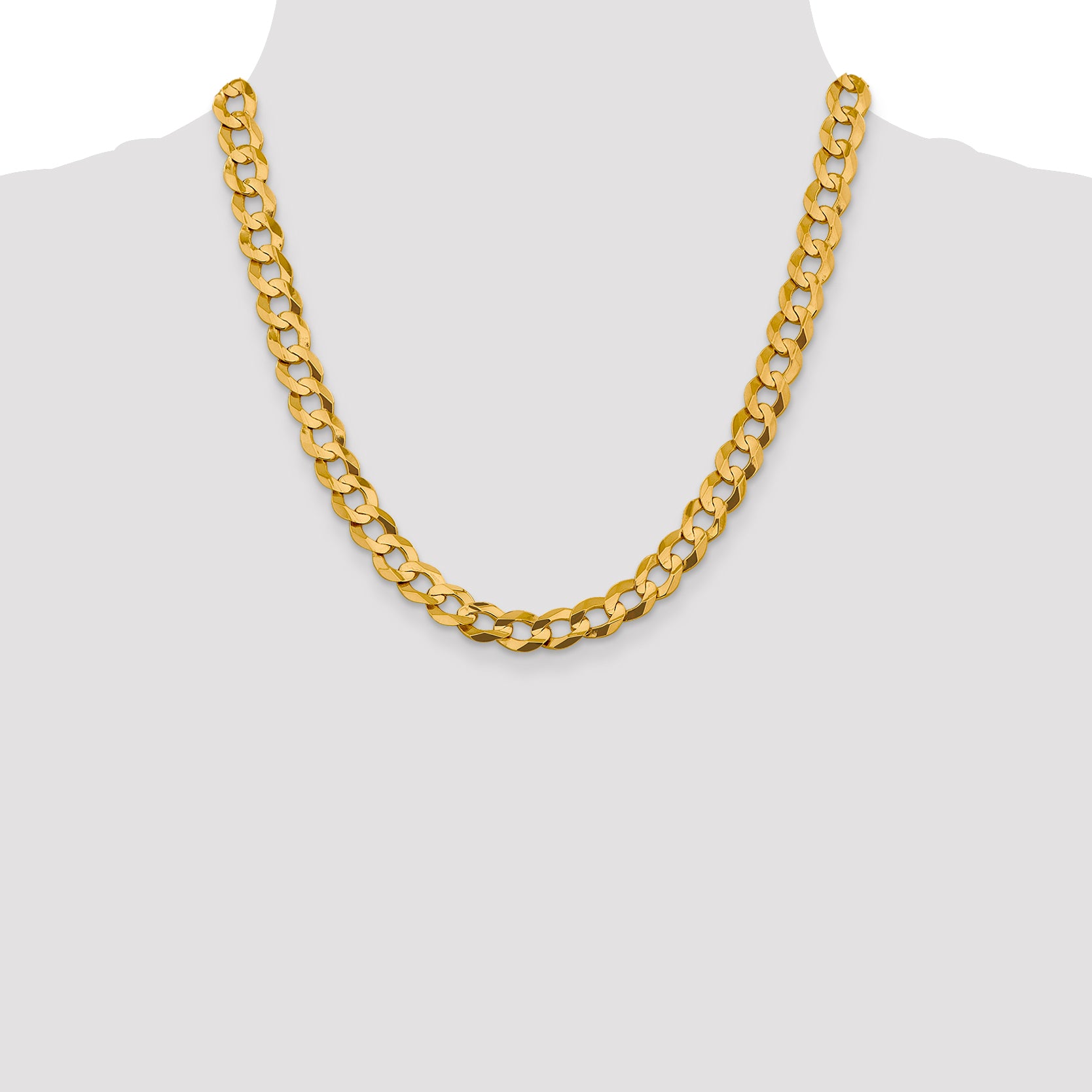 14K Yellow Gold 20 Inch 9.4mm Lightweight Flat Cuban With Lobster Clasp Chain