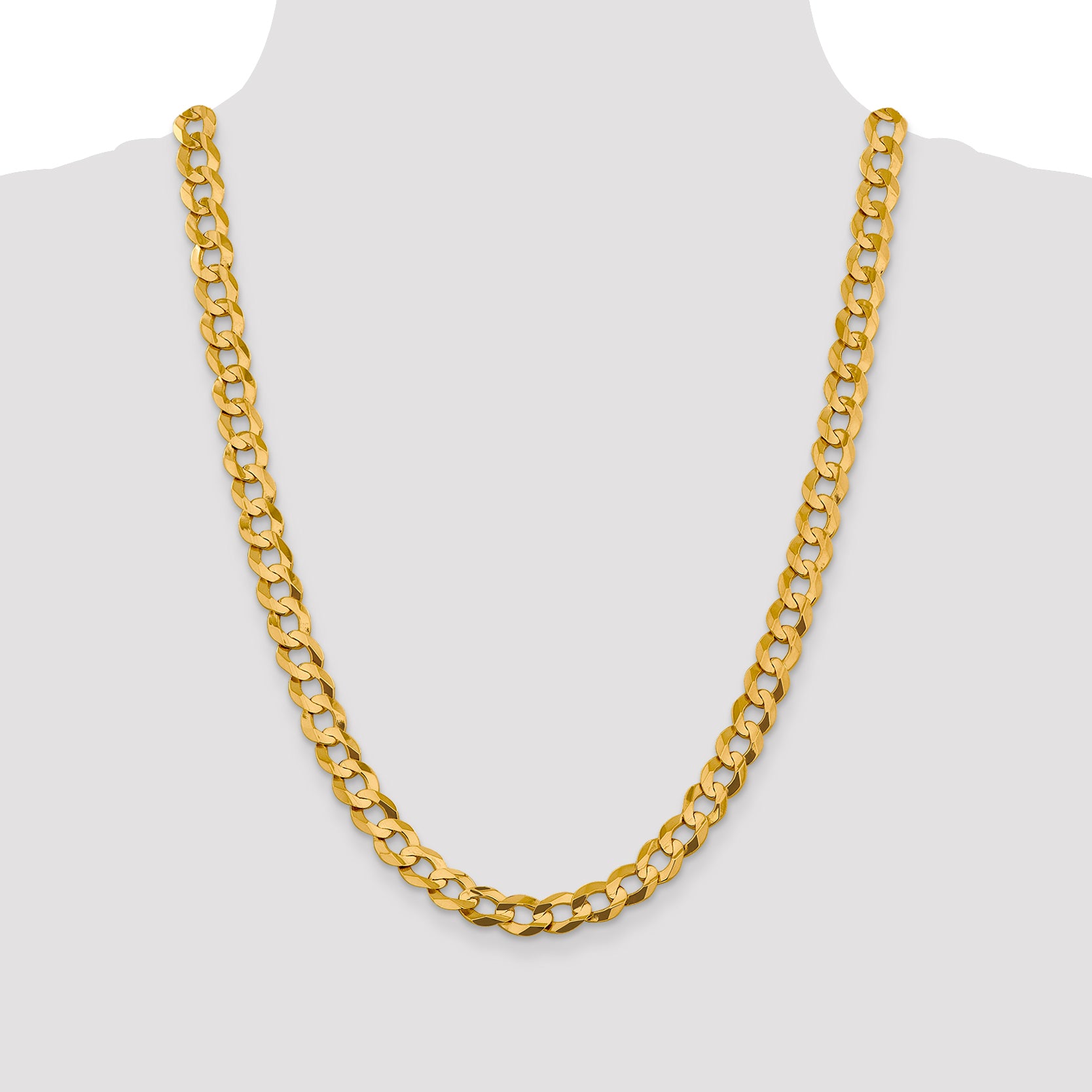 14K Yellow Gold 24 Inch 9.4mm Lightweight Flat Cuban With Lobster Clasp Chain