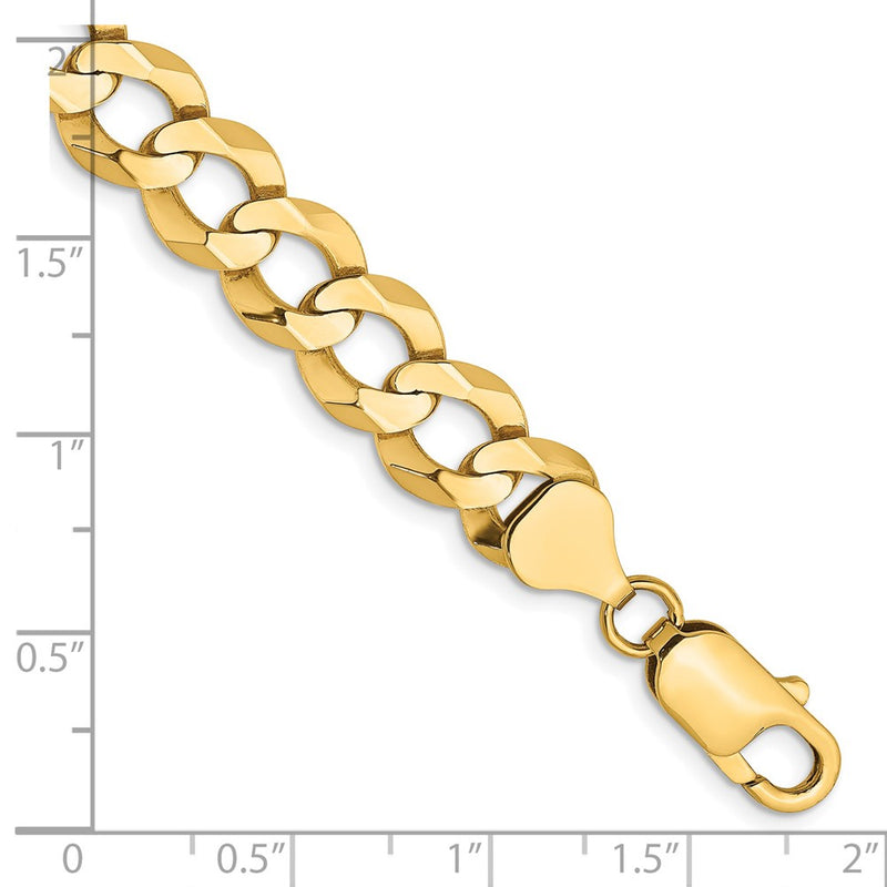 14K Yellow Gold 9.4mm Lightweight Flat Cuban With Lobster Clasp Chain Bracelet