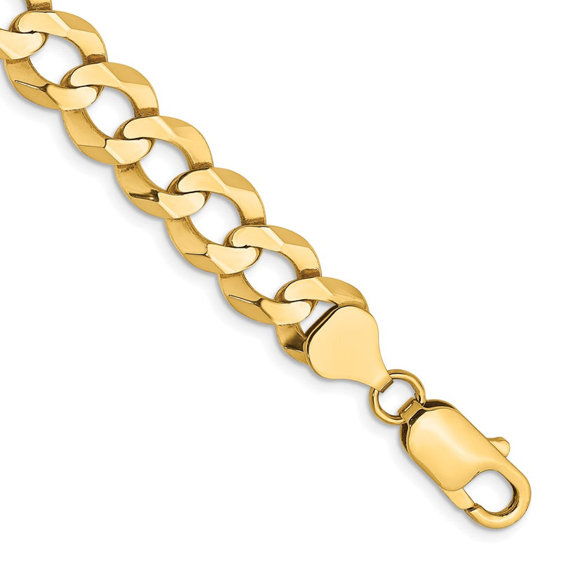14K Yellow Gold 9.4mm Lightweight Flat Cuban With Lobster Clasp Chain Bracelet
