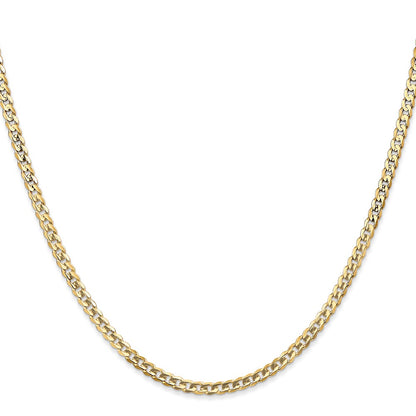 14K Yellow Gold 18 Inch 3mm Open Concave Curb With Lobster Clasp Chain Necklace