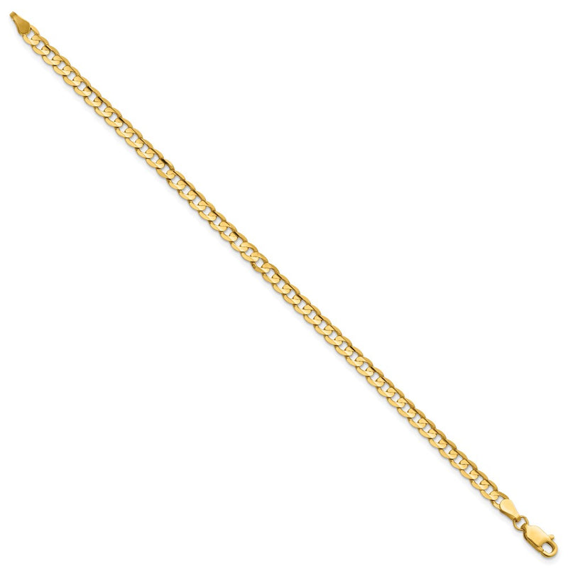 14K Yellow Gold 3.8mm Open Concave Curb With Lobster Clasp Chain Bracelet