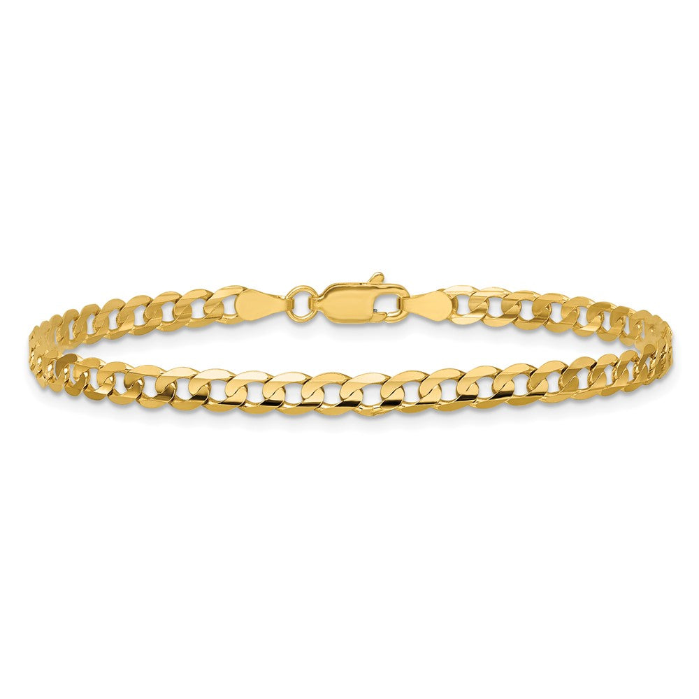 14K Yellow Gold 3.8mm Open Concave Curb With Lobster Clasp Chain Bracelet