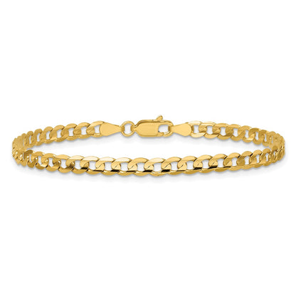 14K Yellow Gold 3.8mm Open Concave Curb With Lobster Clasp Chain Bracelet