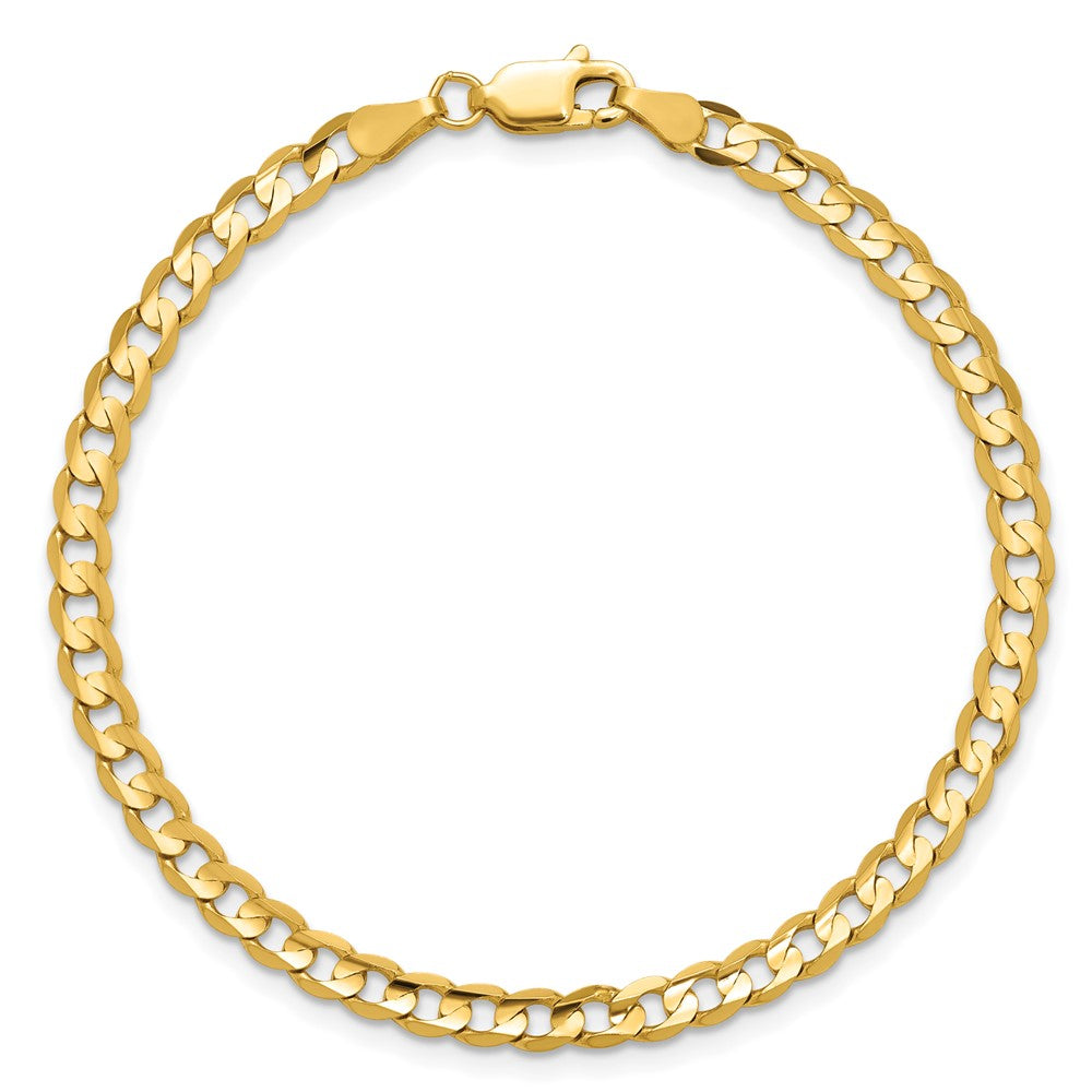 14K Yellow Gold 3.8mm Open Concave Curb With Lobster Clasp Chain Bracelet