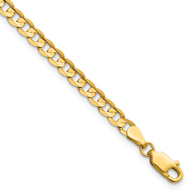 14K Yellow Gold 3.8mm Open Concave Curb With Lobster Clasp Chain Bracelet