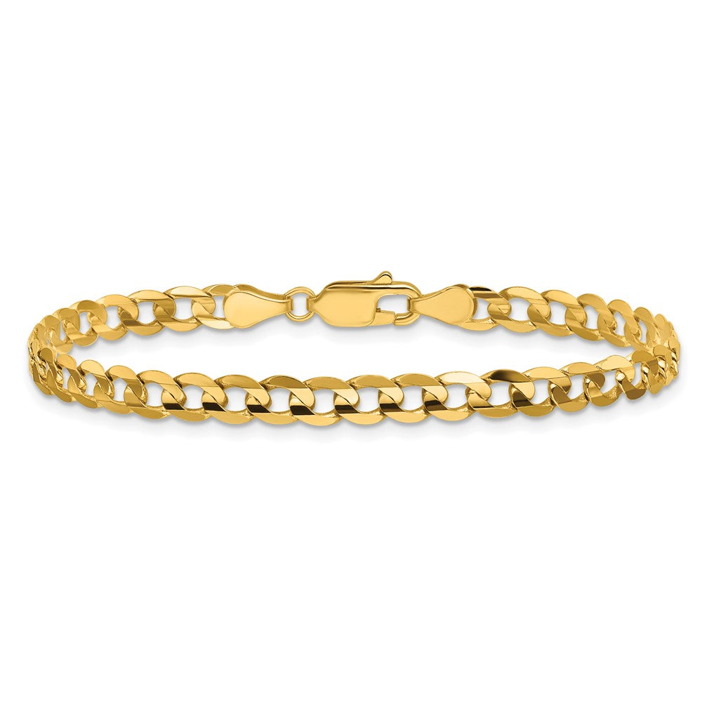14K Yellow Gold 4.5mm Open Concave Curb With Lobster Clasp Chain Bracelet
