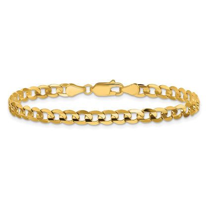 14K Yellow Gold 4.5mm Open Concave Curb With Lobster Clasp Chain Bracelet