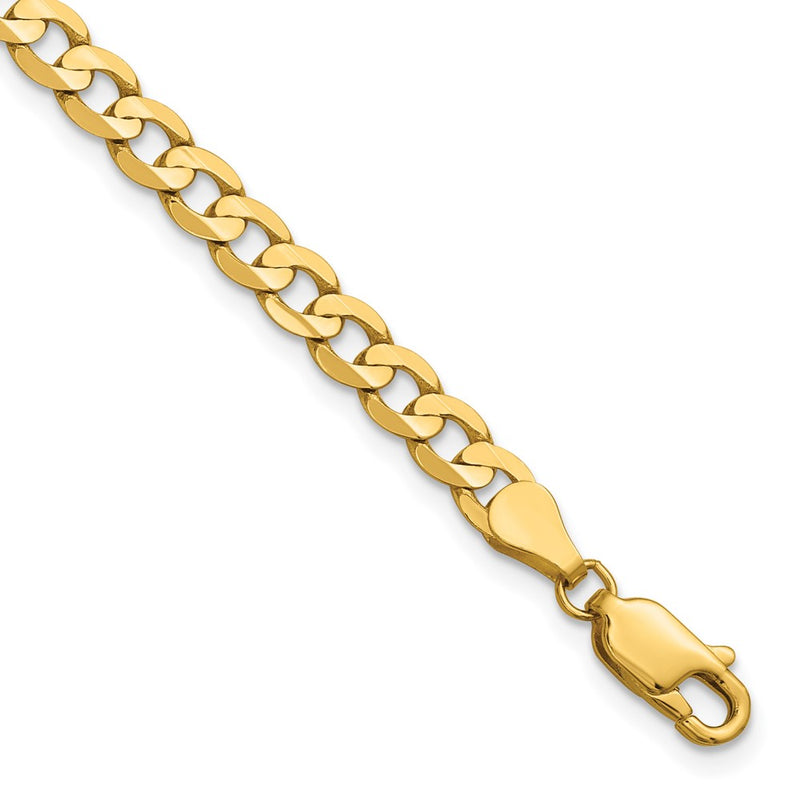 14K Yellow Gold 4.5mm Open Concave Curb With Lobster Clasp Chain Bracelet
