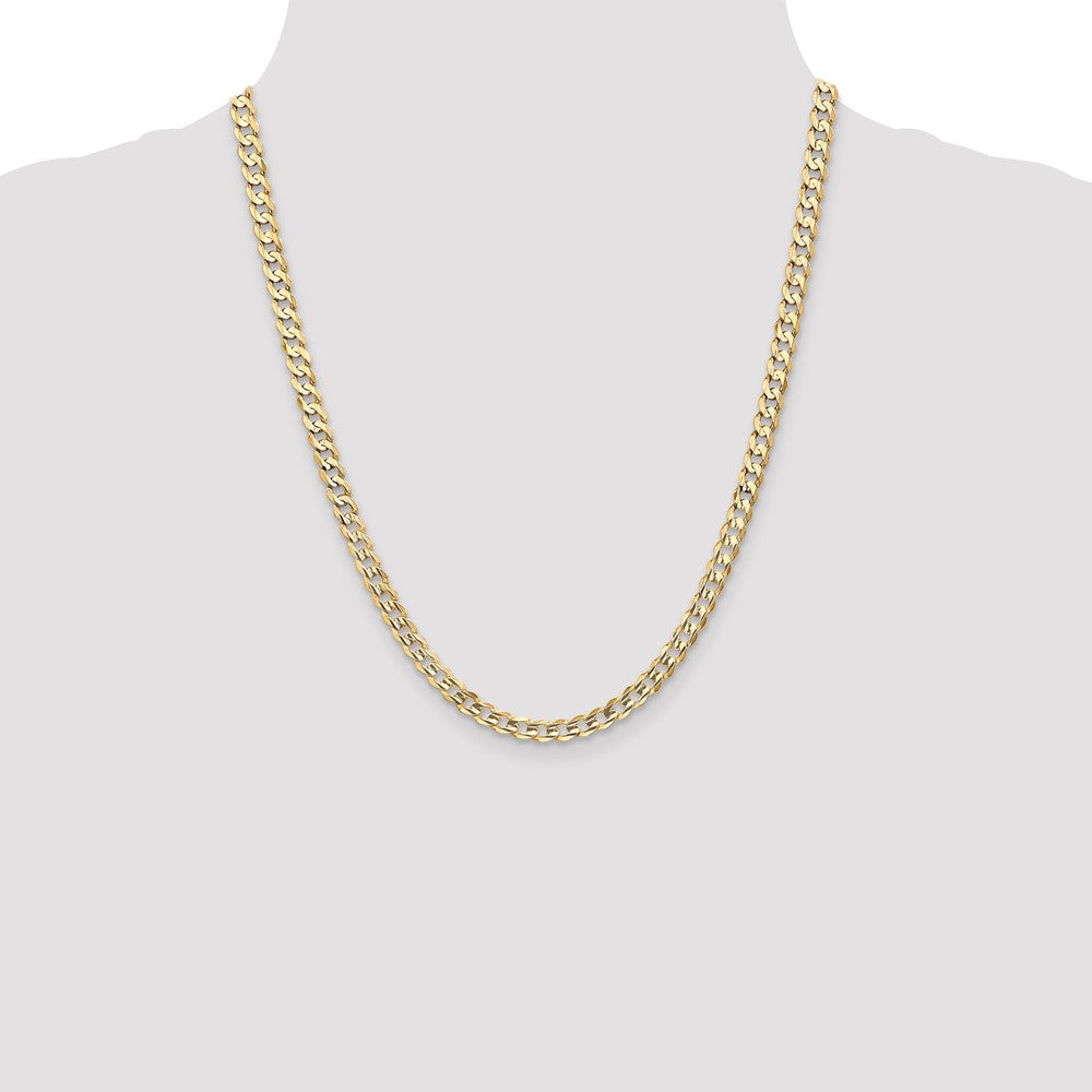 14K Yellow Gold 22 Inch 5.25mm Open Concave Curb With Lobster Clasp Chain Necklace