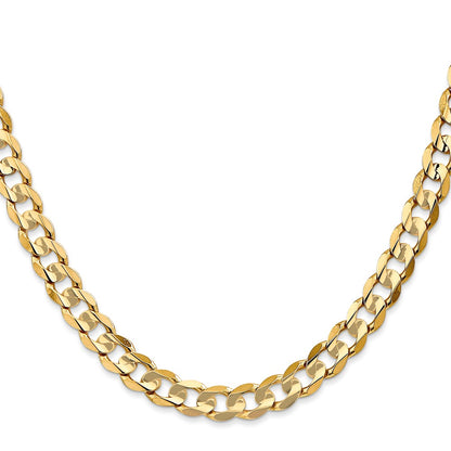 14K Yellow Gold 6.75mm Open Concave Curb With Lobster Clasp Chain Necklace