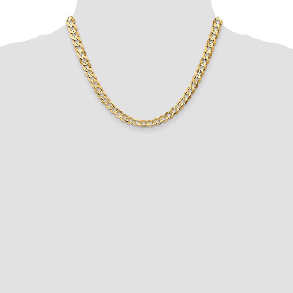 14K Yellow Gold 6.75mm Open Concave Curb With Lobster Clasp Chain Necklace