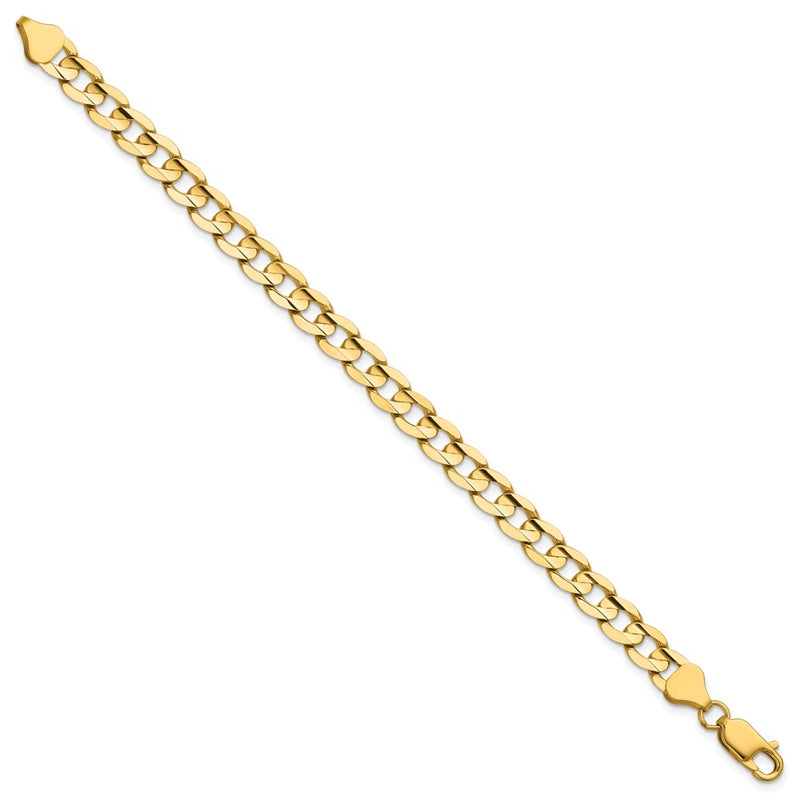 14K Yellow Gold 6.75mm Open Concave Curb With Lobster Clasp Chain Bracelet