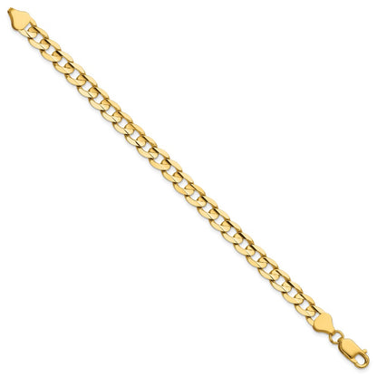 14K Yellow Gold 9 Inch 6.75mm Open Concave Curb With Lobster Clasp Chain Bracelet