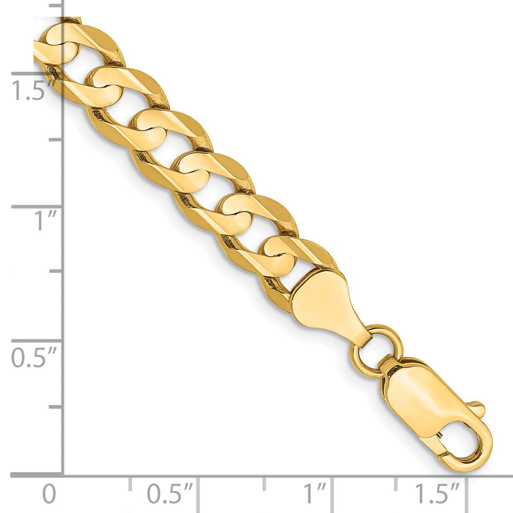 14K Yellow Gold 6.75mm Open Concave Curb With Lobster Clasp Chain Bracelet