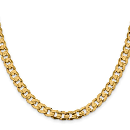 14K Yellow Gold 7.5mm Open Concave Curb With Lobster Clasp Chain Necklace