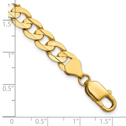 14K Yellow Gold 7.5mm Open Concave Curb With Lobster Clasp Chain Necklace