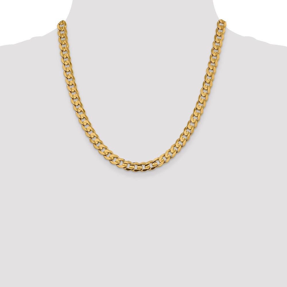 14K Yellow Gold 7.5mm Open Concave Curb With Lobster Clasp Chain Necklace