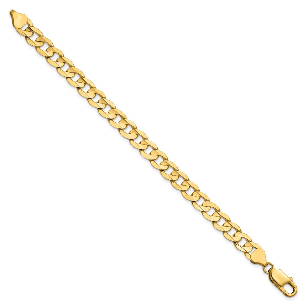 14K Yellow Gold 9 Inch 7.5mm Open Concave Curb With Lobster Clasp Chain Bracelet