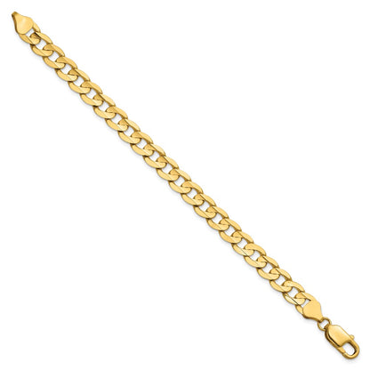 14K Yellow Gold 9 Inch 7.5mm Open Concave Curb With Lobster Clasp Chain Bracelet